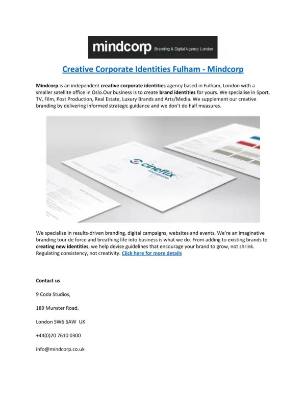 Creative Corporate Identities Fulham - Mindcorp