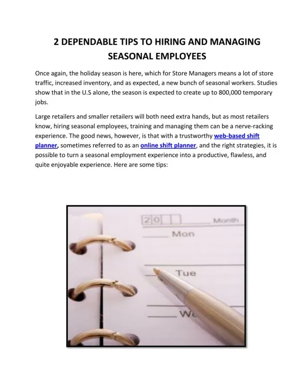 2 Dependable Tips To Hiring And Managing Seasonal Employees