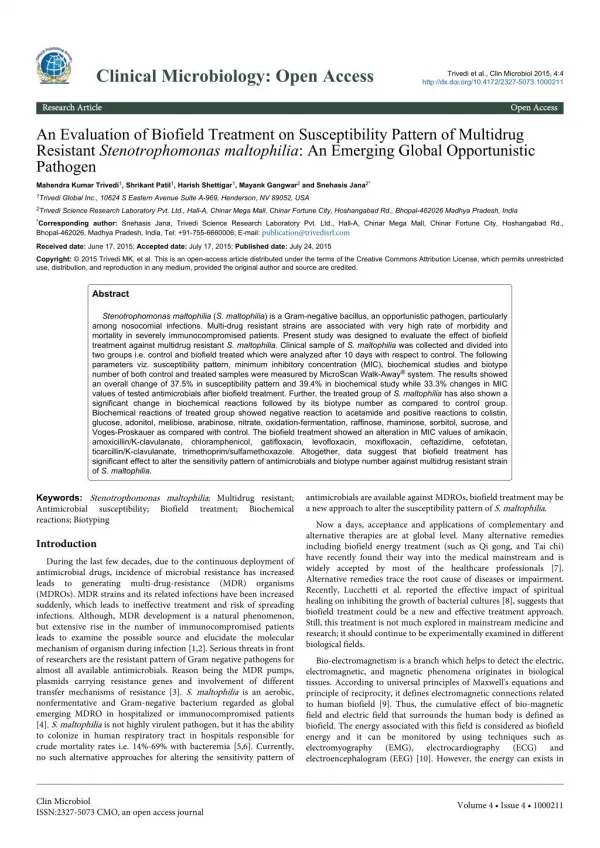 Energy Healing & Stenotrophomonas Maltophilia Susceptibility