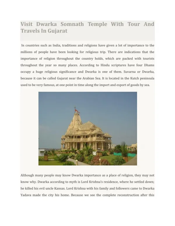 Visit Dwarka Somnath Temple With Tour And Travels In Gujarat