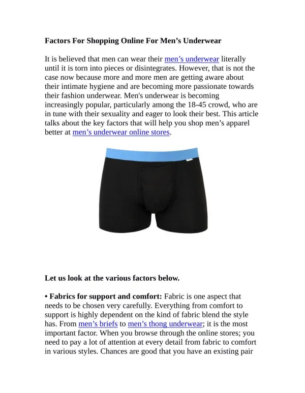Factors For Shopping Online For Men’s Underwear