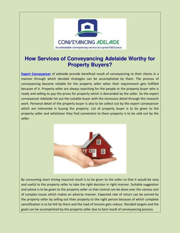 How Services of Conveyancing Adelaide Worthy for Property Buyers?