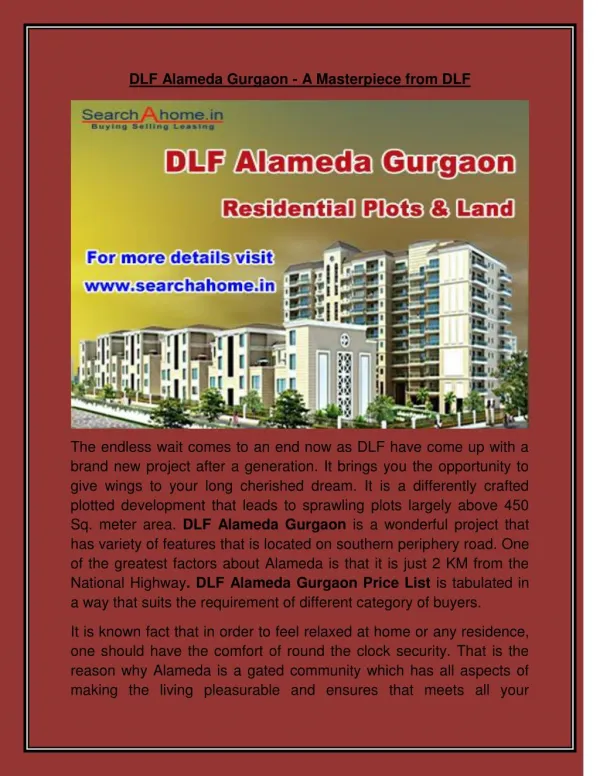 DLF Alameda Gurgaon - A Masterpiece from DLF