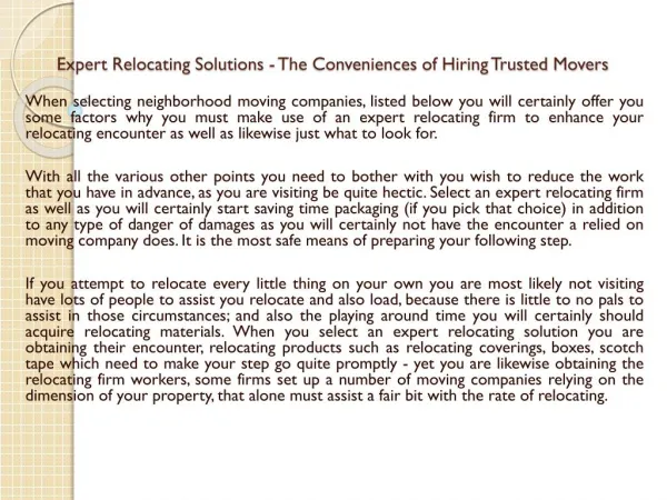 Expert Relocating Solutions - The Conveniences of Hiring