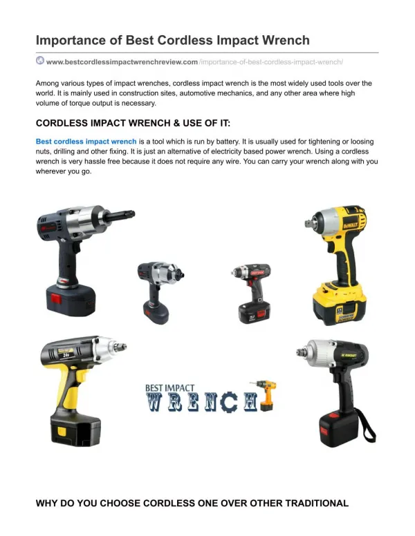 Importance of Best Cordless Impact Wrench