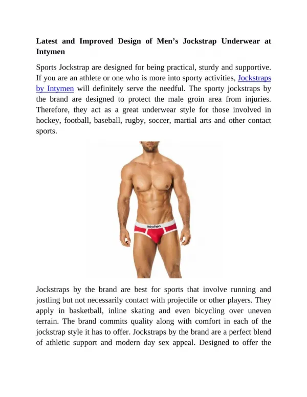Latest and Improved Design of Men's Jockstrap Underwear at Intymen
