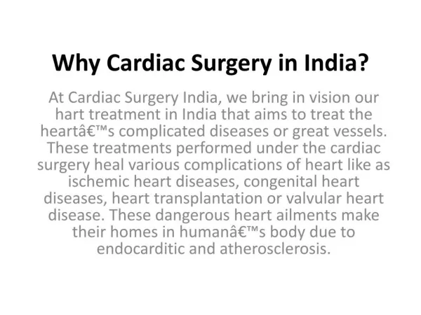 Why Cardiac Surgery in India?