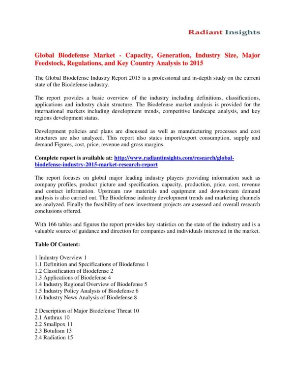 Biodefense Market Strategies And Forecast 2015