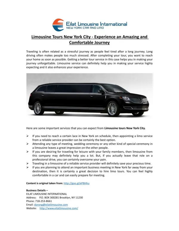 Limousine Tours New York City - Experience an Amazing and Comfortable Journey 