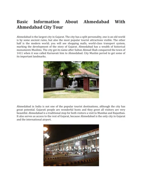 Basic Information About Ahmedabad With Ahmedabad City Tour