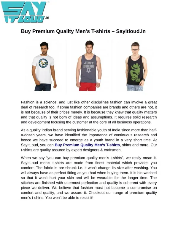 Buy Premium Quality Men's T-shirts – Sayitloud.in