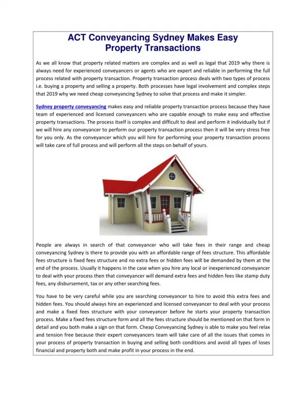 ACT Conveyancing Sydney Makes Easy Property Transactions