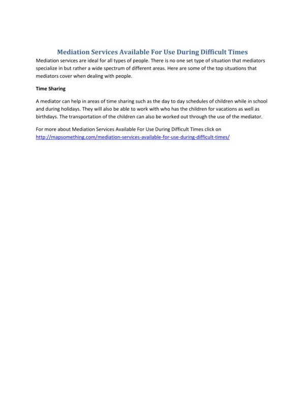 Mediation Services Available For Use During Difficult Times
