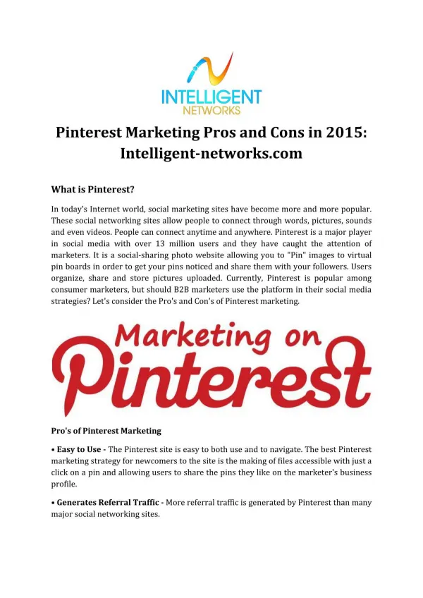 Pinterest Marketing Pros and Cons in 2015: Intelligent-networks.com