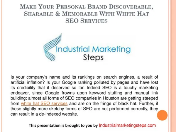 Make Your Personal Brand Discoverable, Sharable & Memorable With White Hat SEO Services