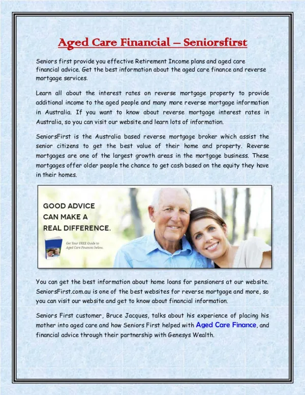 Aged Care Financial - Seniorsfirst