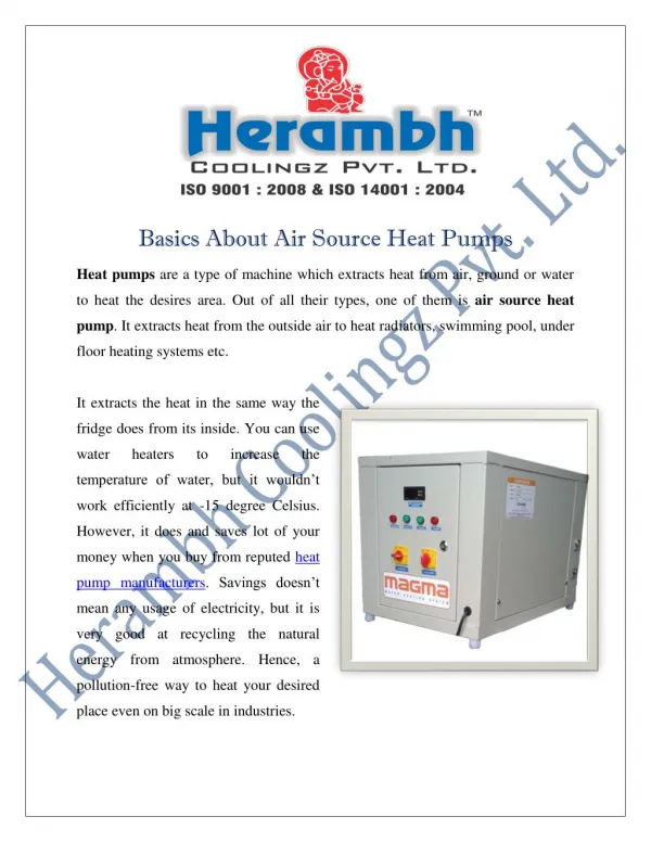 Air Source Heat Pump Manufacturers Suppliers India