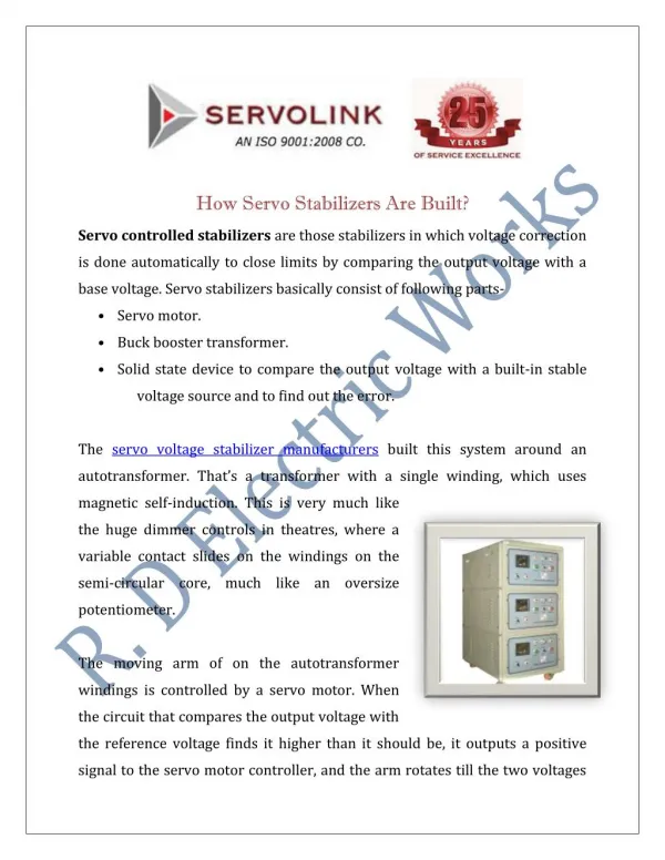 Servo Voltage Stabilizer in Ghaziabad Noida Delhi