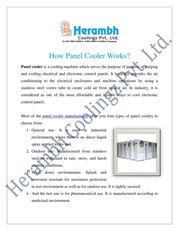 Panel Cooler Manufacturers Suppliers India