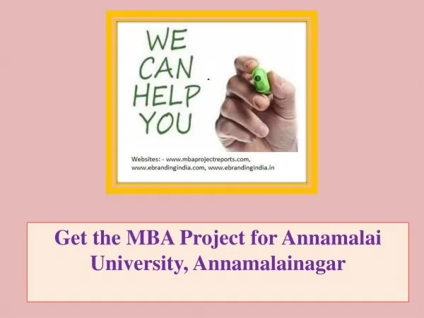 Get the MBA Project for Annamalai University, Annamalainagar