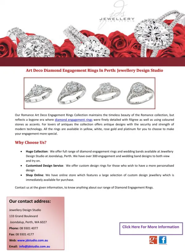 Art Deco Diamond Engagement Rings In Perth : Jewellery Design Studio
