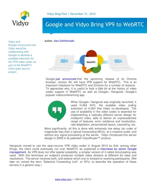 Google and Vidyo Bring VP9 to WebRTC