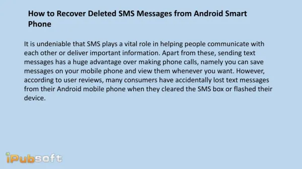 How to Recover Deleted SMS Messages from Android Smart Phone