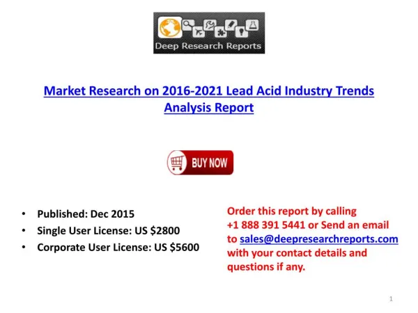 Exide Technologies: Global Lead Acid Industry Research Report 2016