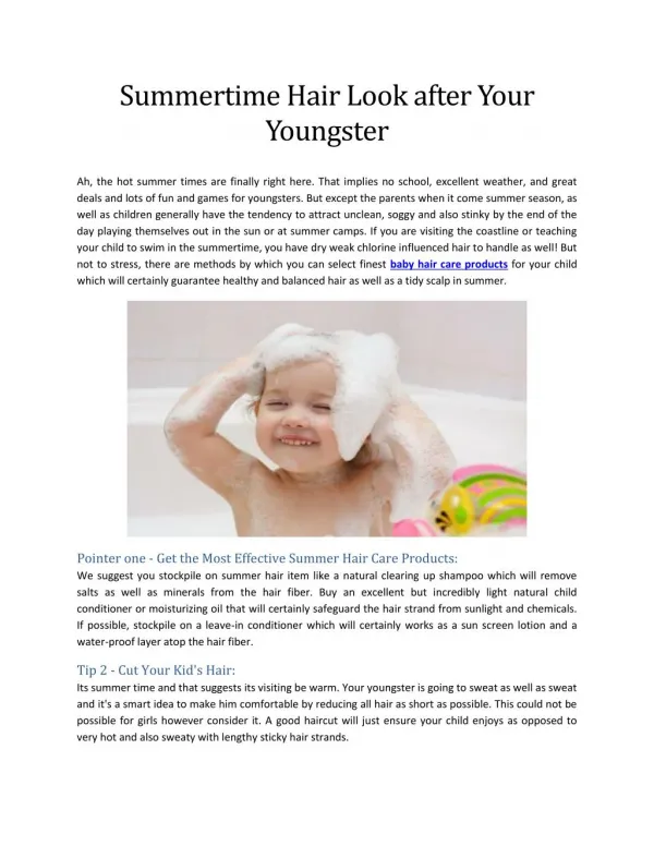 Summertime Hair Look after Your Youngster
