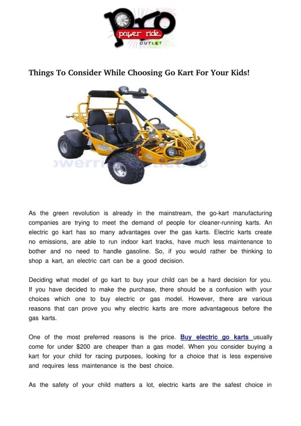 Things To Consider While Choosing Go Kart For Your Kids!