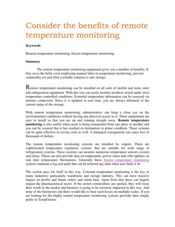 Consider the benefits of remote temperature monitoring