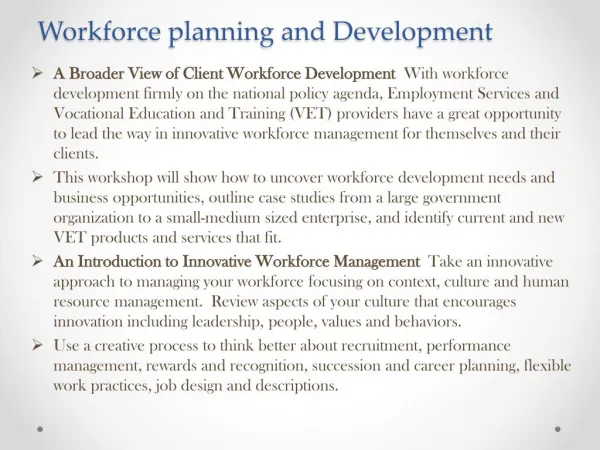 Workforce planning and Develpment