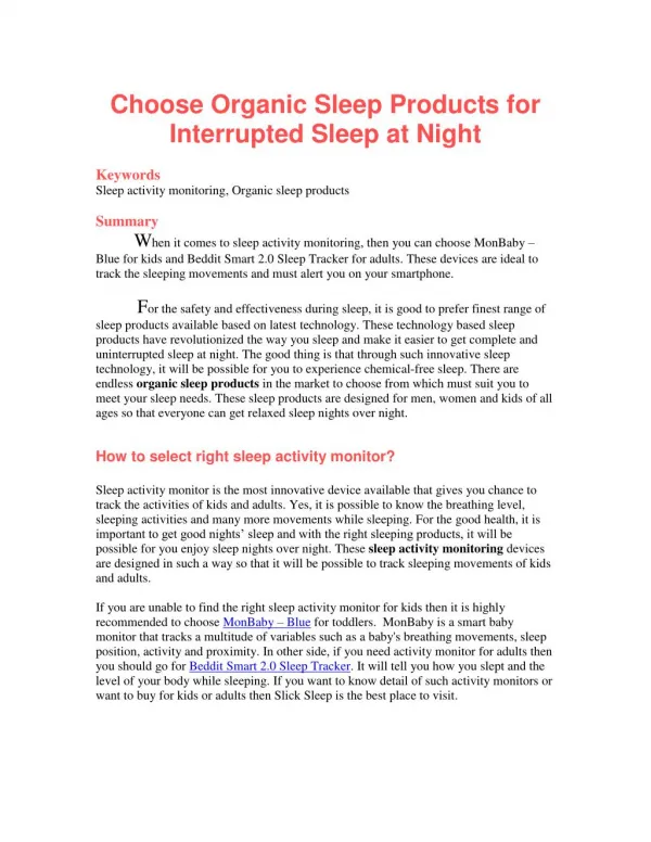Choose Organic Sleep Products for Interrupted Sleep at Night