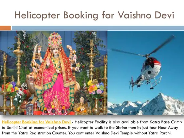 Helicopter Bookings for Vaishno Devi