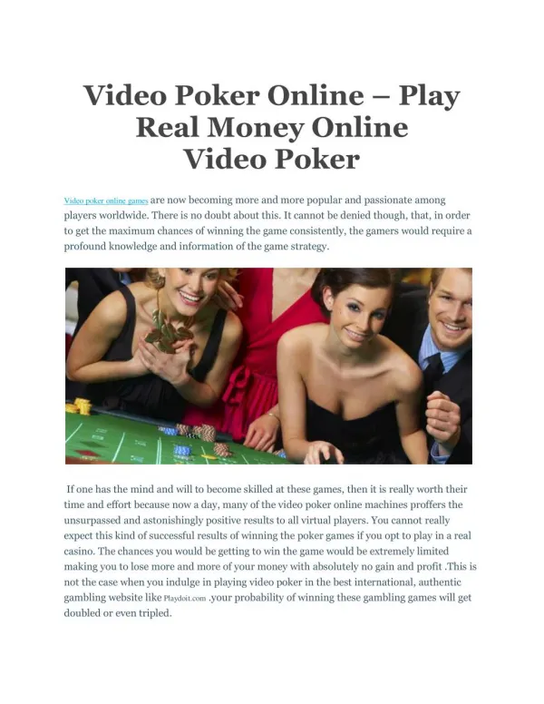Video Poker Online – Play Real Money Online Video Poker
