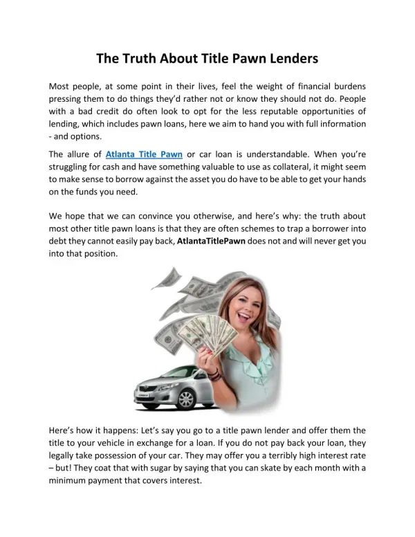 The Truth About Title Pawn Lenders