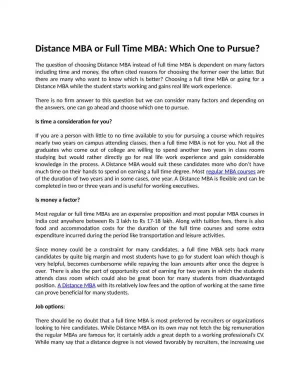 Searching for Distance or Full Time MBA in India?