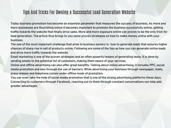 Tips And Tricks For Owning a Successful Lead Generation Website