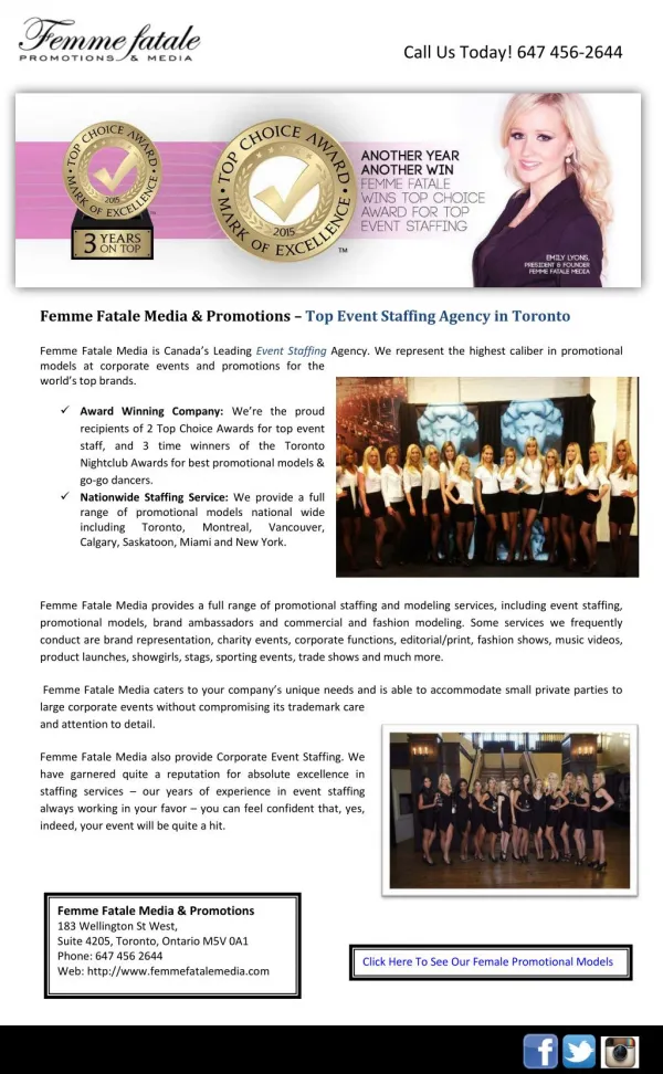 Femme Fatale Media & Promotions – Top Event Staffing Agency in Toronto