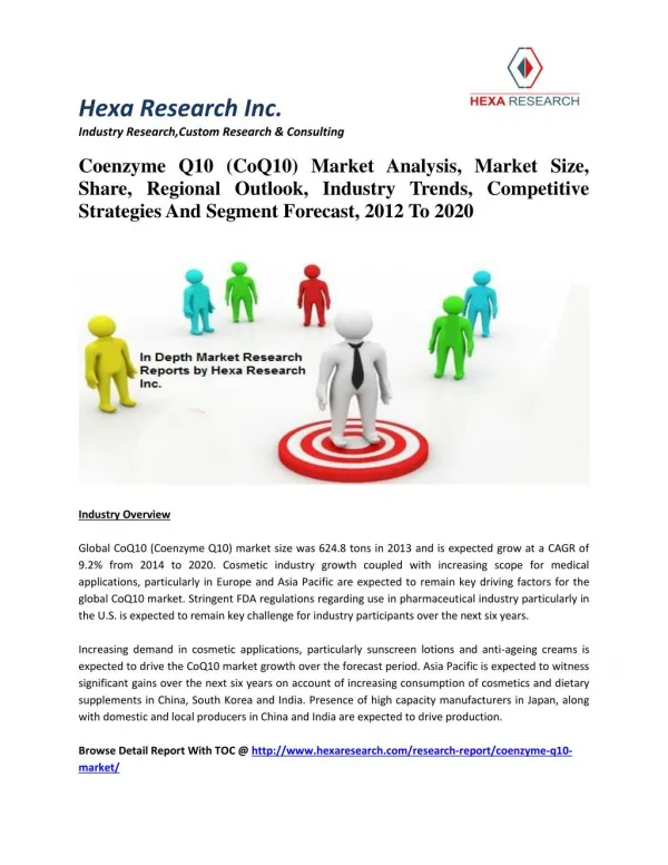 Coenzyme Q10 (CoQ10) Market Analysis, Market Size, Share, Regional Outlook, Industry Trends, Competitive Strategies And