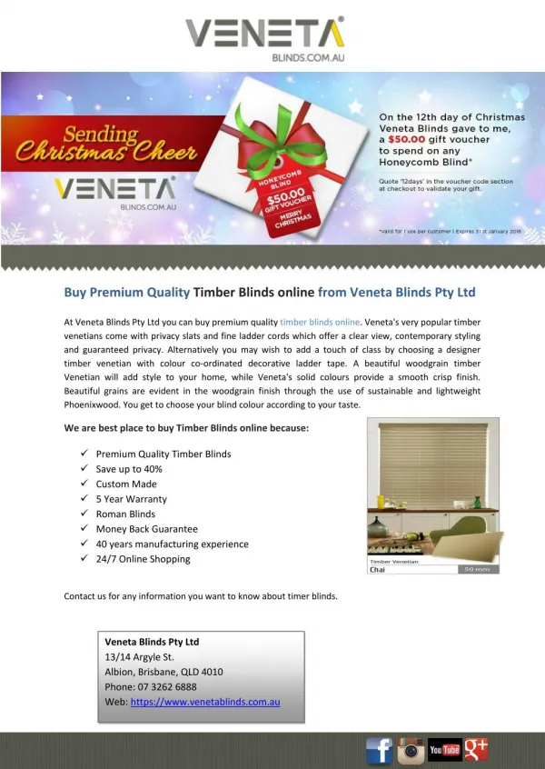 Buy Premium Quality Timber Blinds online from Veneta Blinds Pty Ltd
