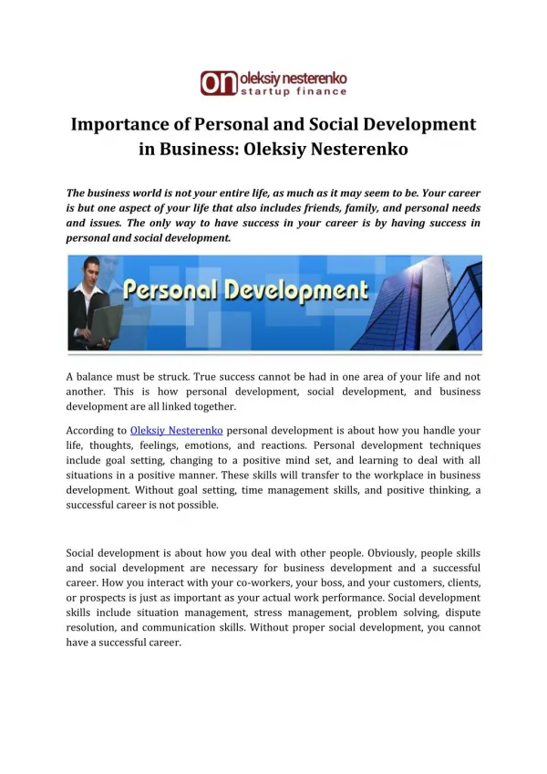 Personal and Social Development Importance by Oleksiy Nesterenko