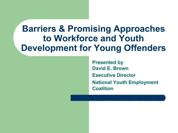 Barriers Promising Approaches to Workforce and Youth Development for Young Offenders