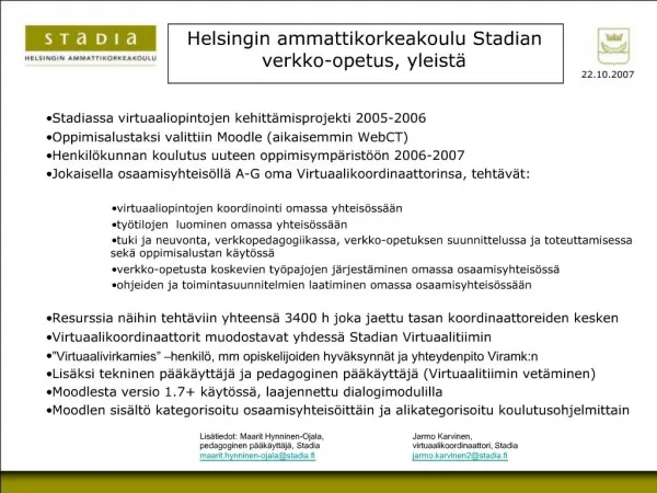 Helsingin ammattikorkeakoulu Stadian verkko-opetus, yleist