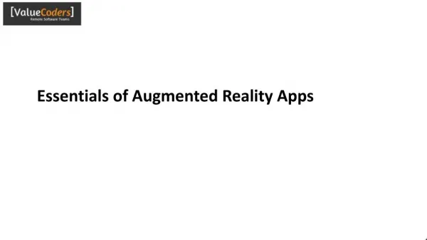 Essentials of Augmented Reality Apps