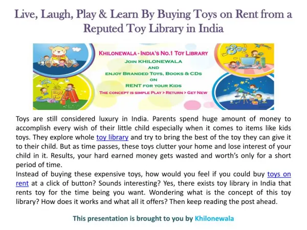 Rent Toys: One of the Most Effective Approaches for Kids to Learn While Having Fun