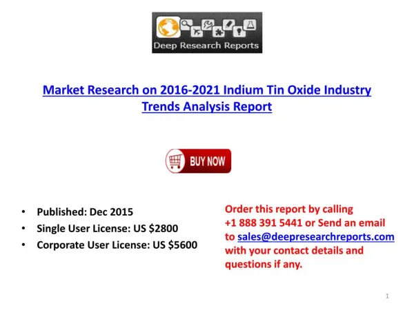 Global Indium Tin Oxide Industry Report 2016 with Feasibility Study of Future Projects