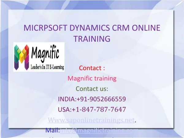 Microsoft Dynamics CRM Online Training in USA|UK