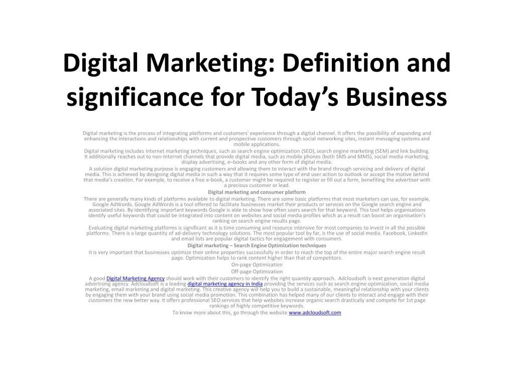 digital marketing definition and significance for today s business