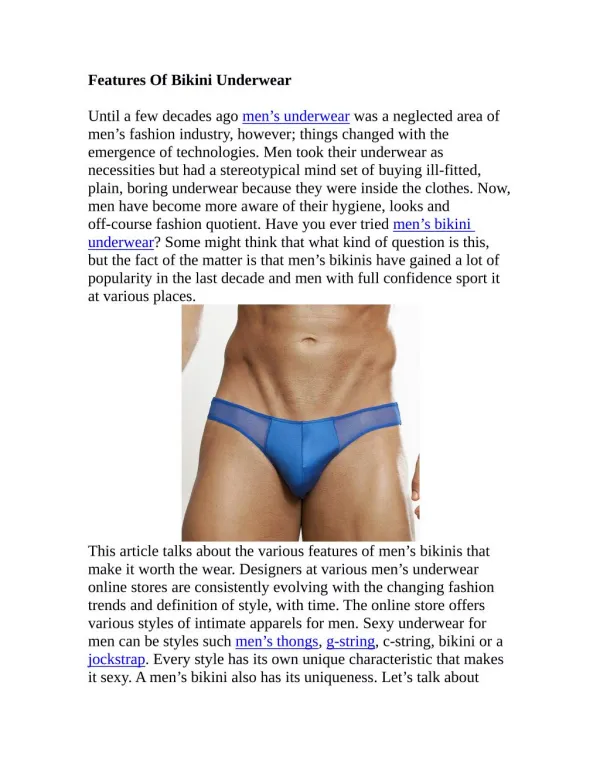 Features Of Bikini Underwear